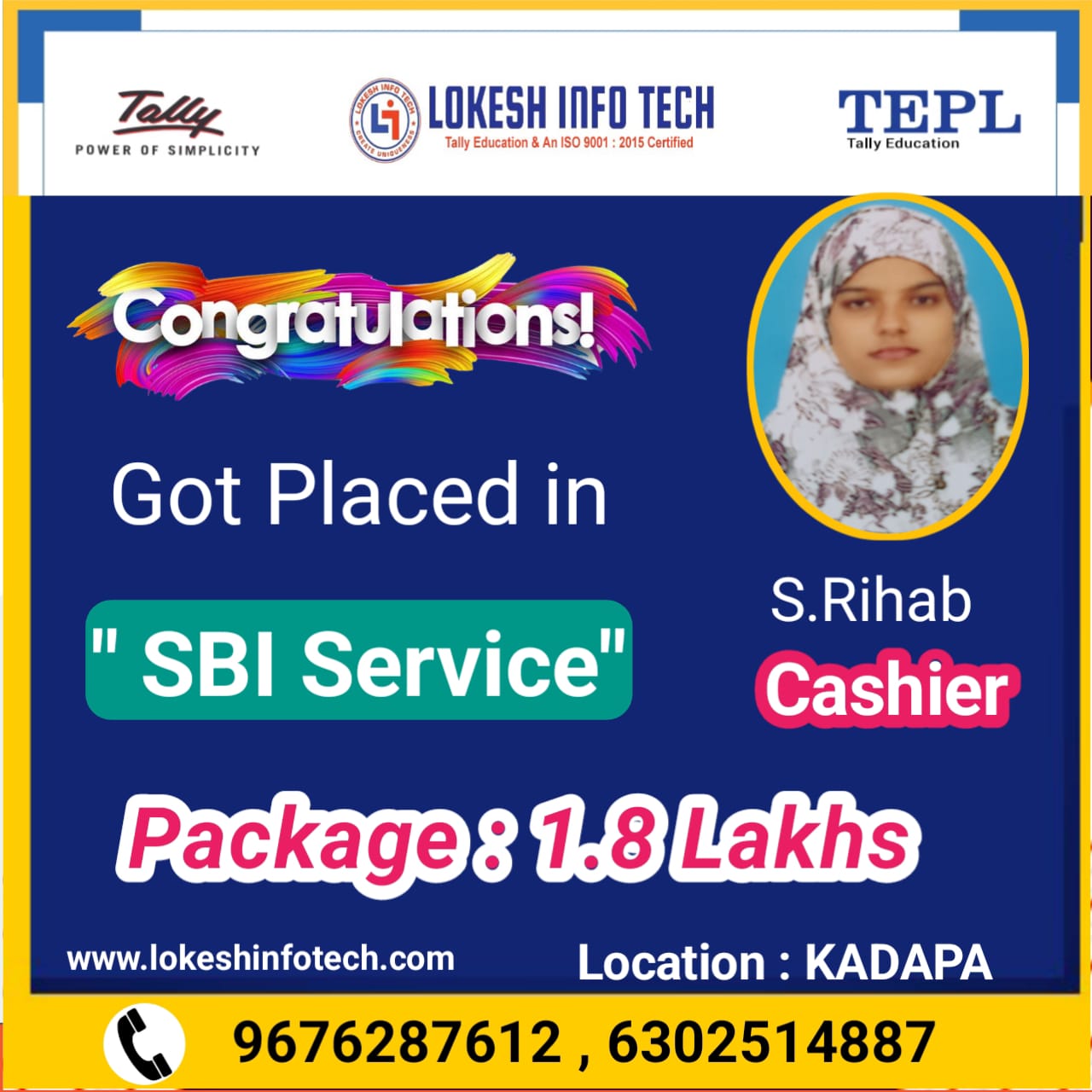 S. Rihab - Package - 1.8 Lakhs