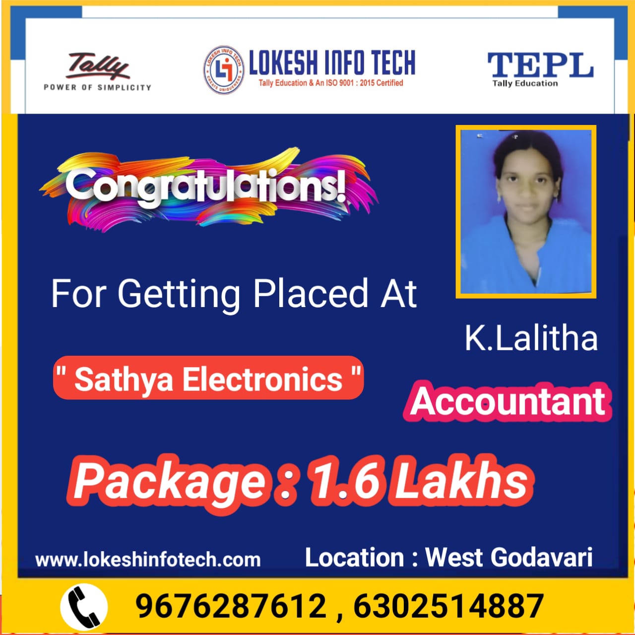 K.Lalitha - Package - 1.6 Lakhs
